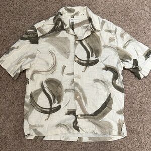 Zara Abstract Print Casual Button Down Shirt - White and Gray